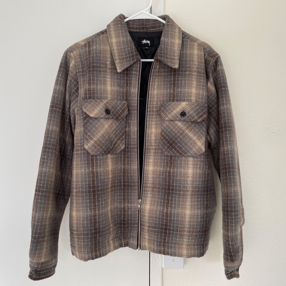 stussy heavy brush plaid zip up shirt